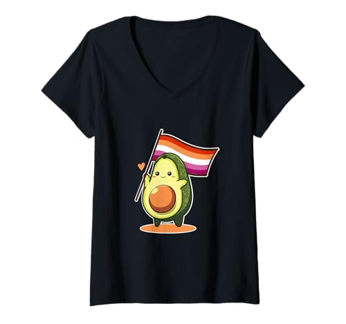 Damen Avocado Lesbisch CSD Pride Lesben Flagge Kawaii T-Shirt mit V-Ausschnitt Damen Avocado Lesbisch CSD Pride Lesben Flagge Kawaii T-Shirt mit V-Ausschnitt von Avocado LGBTQ Designs