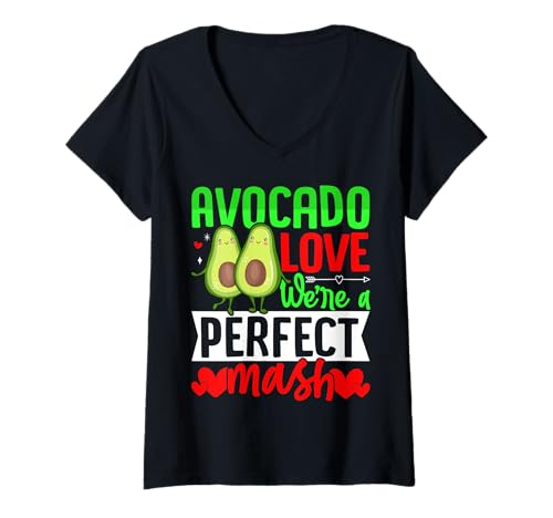 Damen Avocado Love We're A Perfect Mash T-Shirt mit V-Ausschnitt Damen Avocado Love We're A Perfect Mash T-Shirt mit V-Ausschnitt von Avocado Love We're A Perfect Mash Gift Cute Funny