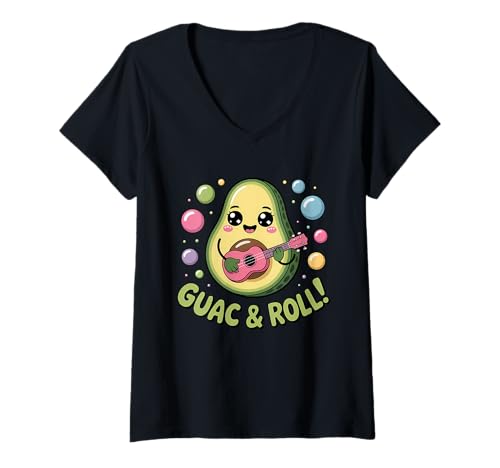 Damen Süßes Guac and Roll Avocado-Design, lustiges Essens-Wortspiel Geschenk T-Shirt mit V-Ausschnitt Damen Süßes Guac and Roll Avocado-Design, lustiges Essens-Wortspiel Geschenk T-Shirt mit V-Ausschnitt von Avocado Lover Apparel Trendy Fruit Graphic