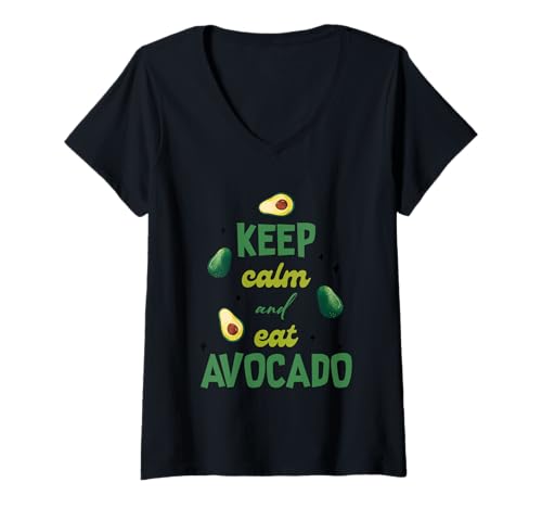Damen Bleib ruhig und iss Avocado T-Shirt mit V-Ausschnitt von Avocado Lovers Keep Calm Eat Avocado