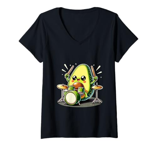 Damen Avocado Schlagzeug Spielt Fröhliche Drums T-Shirt mit V-Ausschnitt Damen Avocado Schlagzeug Spielt Fröhliche Drums T-Shirt mit V-Ausschnitt von Avocado Musik Schlagzeug Lustig Drums