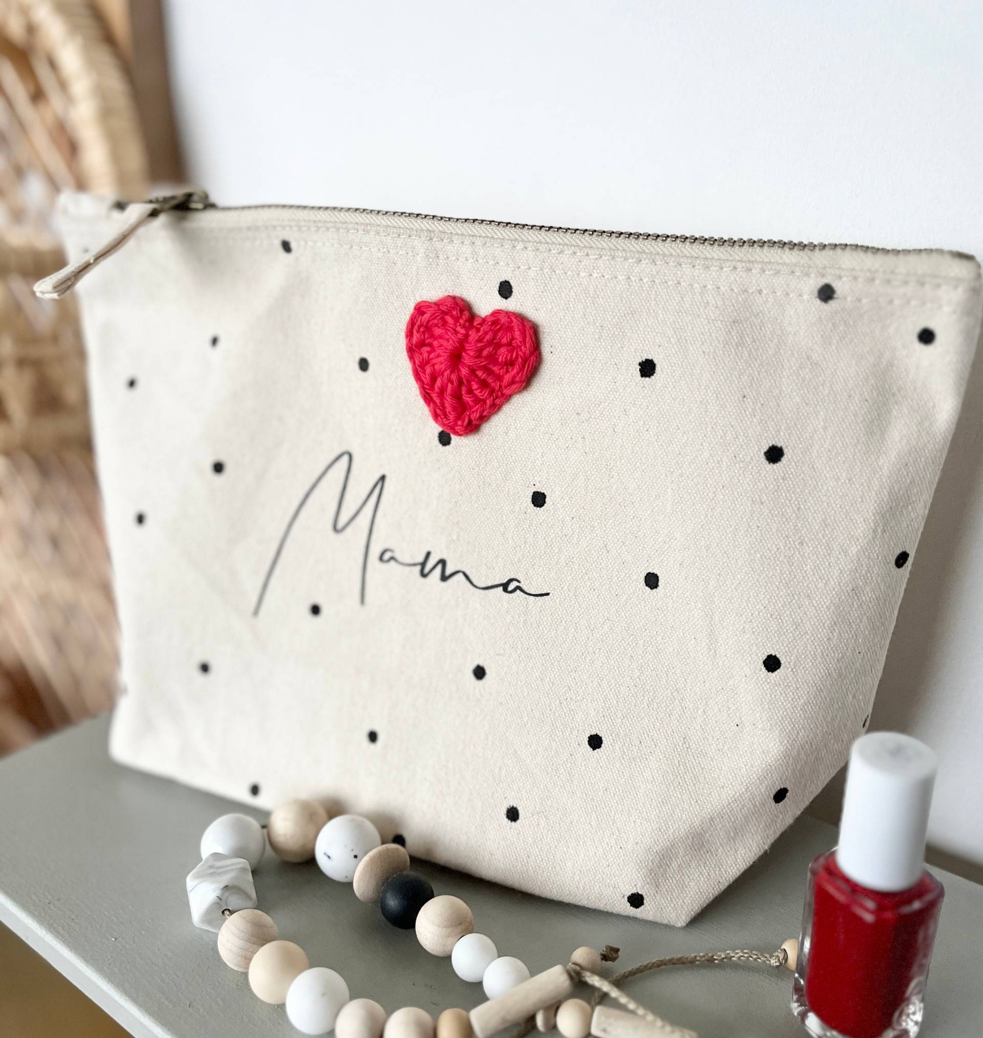 Personalisierte Krimskrams Tasche Windeltasche Kulturbeutel Gepunktet Kupfer Punkte Mama Damen Mit Namen Herz Geschenk von Avocadopink