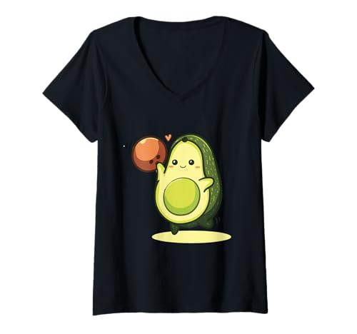 Damen Avocado Bowling – Kawaii Sport Foodie Vegetarier Vegan T-Shirt mit V-Ausschnitt von Avocadough & More