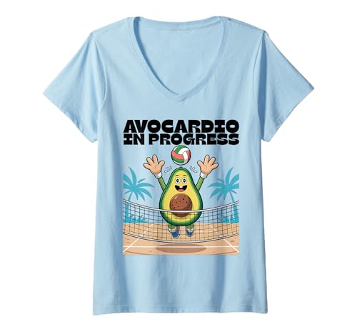 Damen Avocardio in Progress Avocado-Volleyball-Humor T-Shirt mit V-Ausschnitt von Avocardio Funny Workout Avocado Volleyball By VM