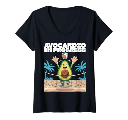 Damen Avocardio in Progress Avocado-Volleyball-Humor T-Shirt mit V-Ausschnitt von Avocardio Funny Workout Avocado Volleyball By VM