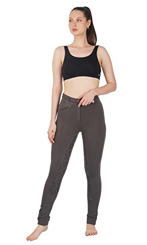 Avon Equine Damen-Reithose aus Baumwolle/Lycra, weich, dehnbar, Silikon, mit Reißverschlusstasche, Kniebesatz, 4-Wege-Stretch-Reithose, grau, 50 von Avon Equine