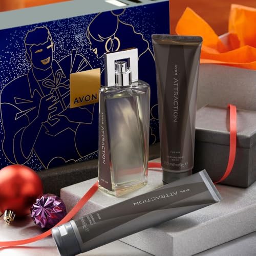 Avon Attraction for Him dreiteiliges Geschenkset mit Eau de Toilette 75 ml, Haar- und Körperwaschmittel 100 ml, After Shave Conditioner 100 ml, in Geschenkbox von Avon