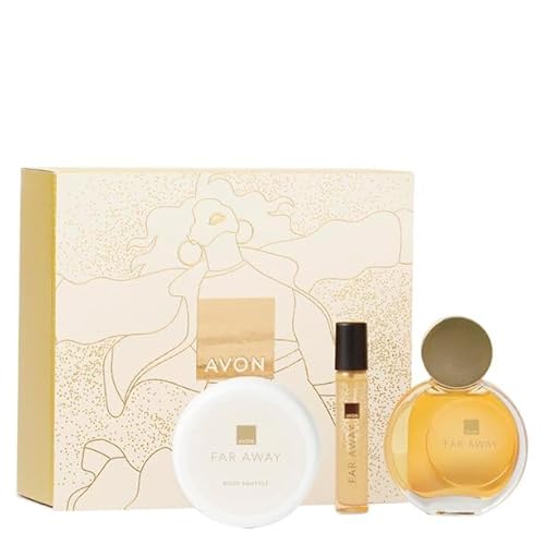 Avon Far Away Geschenkset, 50 ml EdP, 10 ml Taschenspray & 75 ml Körpermousse von Avon