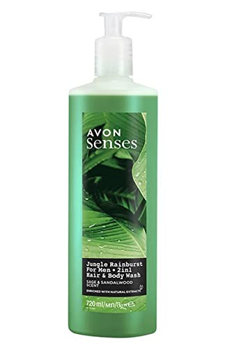 Avon Senses Jungle Rainburst Salbei und Sandelholz Duft Herren Haar und Körper Shampoo 720 Ml. von Avon