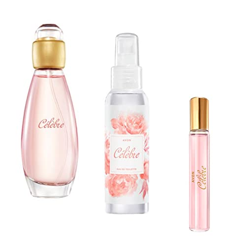 Avon Set 1x Celebre Eau de Toilette Spray 50ml + Taschenspray 10ml + Körperspray 100ml blumig/fruchtig für Sie von Avon