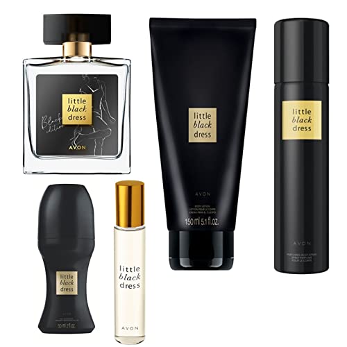 Avon Set 5 Teile Little Black Dress Eau de Parfum 50ml +Taschenspray 10ml + Bodylotion 150ml + Körperspray 75ml + Deoroller 50ml Damenduft von Avon