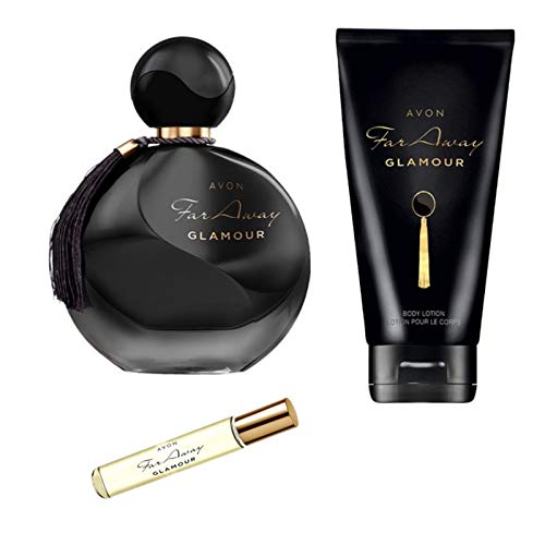 Avon Duftset Far Away Glamour 1x Eau de Parfum Spray 50ml 1x Taschenspray 10ml 1x Body Lotion 150ml für die Frau von Avoncompany