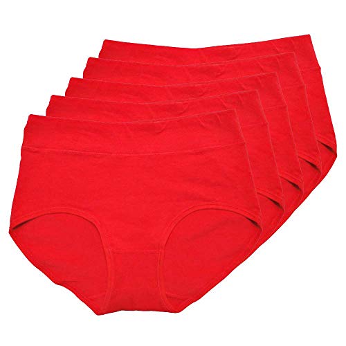Avondii Baumwolle Unterhosen Damen Basic Einfarbige Panties Weiche Stretch Atmungsaktiver Hipster Unterwäsche, 5er Pack (L, Rot) von Avondii