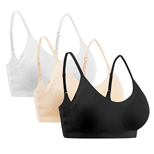 Avondii Damen BH Ohne Bügel Sport Bra Set Verstellbare Träger BHS, 3er Pack (S, Schwarz+Beige+Weiß) von Avondii