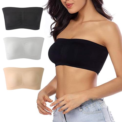 Avondii Damen Bandeau BH Ohne Träger Nahtlos Bandeau Top Atmungsaktiv Stretch Trägerloses Bustier Ohne Bügel 3er Pack (2XL, Mehrfarbig) von Avondii