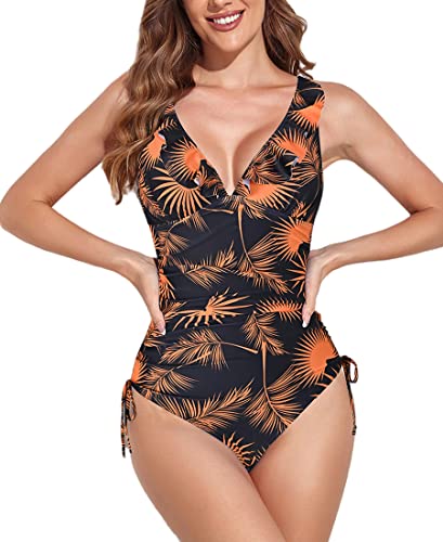 Avondii Damen Badeanzug Push Up V-Ausschnitt Einteilige Bademode Swimsuit (XXL, Schwarz) von Avondii