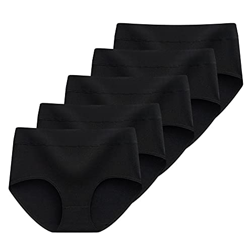 Avondii Damen Baumwolle Panties Atmungsaktive Einfarbig Hoher Taille Unterhosen, 5er Pack (3XL, Schwarz) von Avondii