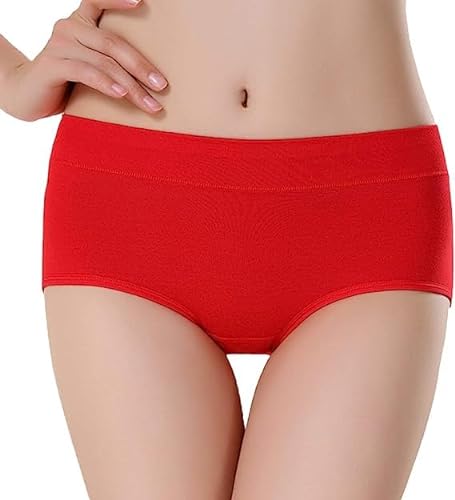 Avondii Baumwolle Unterhosen Damen Basic Einfarbige Panties Weiche Stretch Atmungsaktiver Hipster Unterwäsche, 5er Pack (XL, Rot) von Avondii
