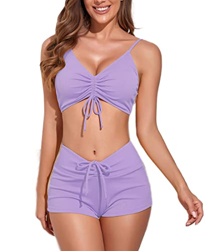 Avondii Maillot Pour Femme Deux Pièces Réglable Taille Haute Bikini Push Up Bikini Taille Haute Vintage Bikini Ensemb (M, Violett) von Avondii