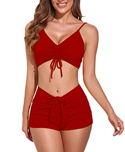 Avondii Maillot Pour Femme Deux Pièces Réglable Taille Haute Bikini Push Up Bikini Taille Haute Vintage Bikini Ensemb (XXL, Rot) von Avondii