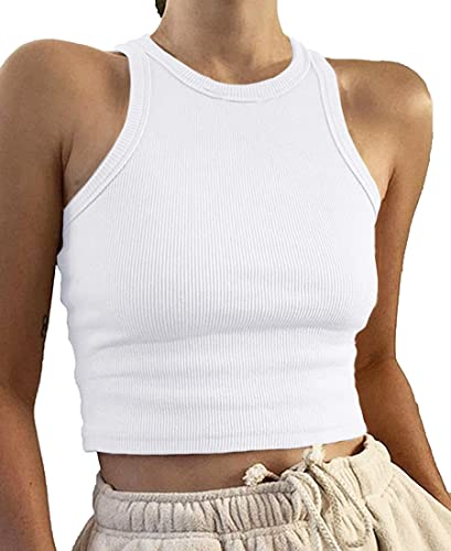 Avondii Damen Crop Tops Sommer Kurz Oberteil Ärmelloses Top(L, Weiß) von Avondii