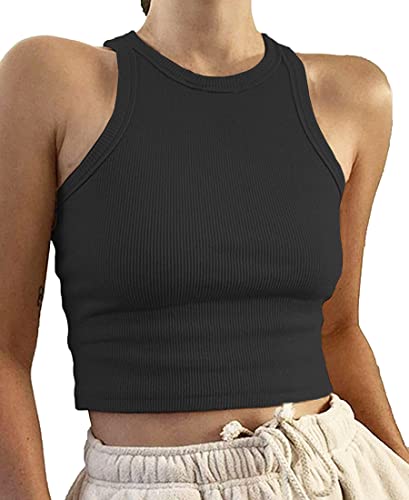 Avondii Damen Crop Tops Sommer Kurz Oberteil Ärmelloses Top(M, Schwarz) von Avondii