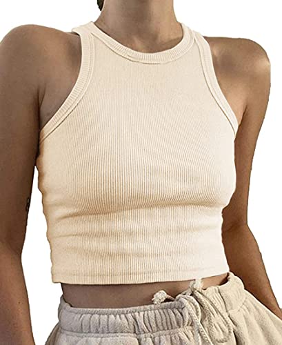 Avondii Damen Crop Tops Sommer Kurz Oberteil Ärmelloses Top(S, Khaki) von Avondii