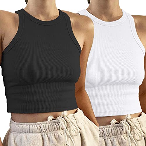 Avondii Damen Crop Tops Sommer Kurz Oberteil Ärmelloses Top(S, Schwarz+Weiß) von Avondii