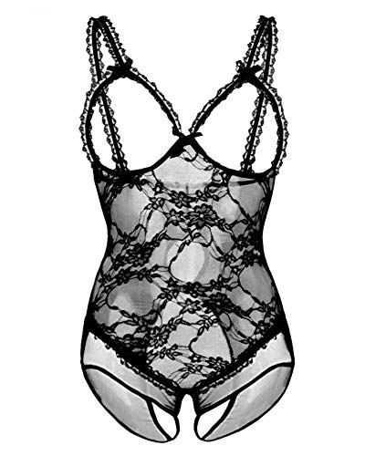 Avondii Damen Große Größen Babydoll mit Bügel Spitze Lingerie Dessous Body (S,12-Schwarz) von Avondii