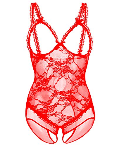 Avondii Damen Große Größen Babydoll mit Bügel Spitze Lingerie Dessous Body (XL,12-Rot) von Avondii