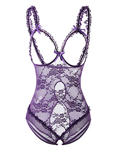 Avondii Damen Große Größen Babydoll mit Bügel Spitze Lingerie Dessous Body (XL,12-Violett) von Avondii