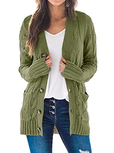 Avondii Damen Lang Strickjacke mit Knöpfen Strick Wasserfall Cardigan Strickjacken (S, Grün) von Avondii