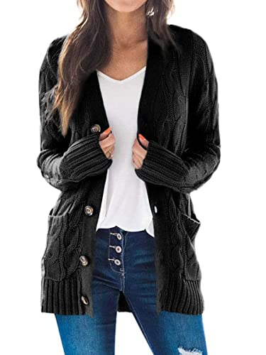 Avondii Damen Lang Strickjacke mit Knöpfen Strick Wasserfall Cardigan Strickjacken (XXL, A-Schwarz) von Avondii