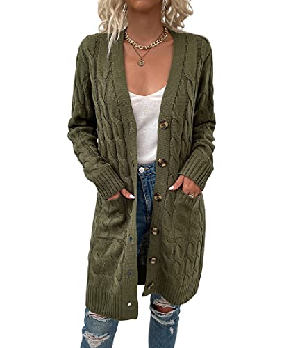 Avondii Strickjacken für Damen mit Knöpfen Cardigan Langarmshirt Große Strickjacke (L, Grün) von Avondii