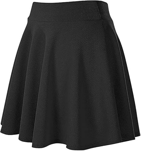 Avondii Damen Röcke Kurz A Linie Mädchen mit elastischer Taille, Basic solid, Skater Style Schwarz-L von Avondii