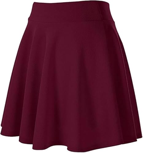 Avondii Damen Röcke Kurz A Linie Mädchen mit elastischer Taille, Basic solid, Skater Style Weinrot-S von Avondii