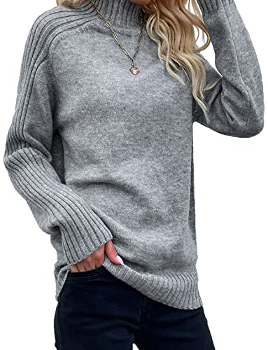 Avondii Damen Rollkragenpullover Langarm Elegant Pullove Sweatshirt Schulterfrei Strickpullover(Grau,S) von Avondii