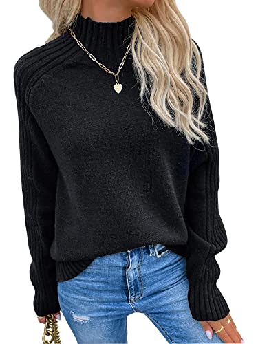 Avondii Damen Rollkragenpullover Langarm Elegant Pullove Sweatshirt Schulterfrei Strickpullover(Schwarz, M) von Avondii