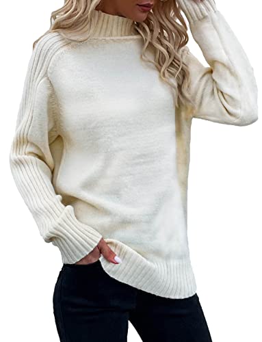 Avondii Damen Rollkragenpullover Langarm Elegant Pullove Sweatshirt Schulterfrei Strickpullover(Weiß,M) von Avondii