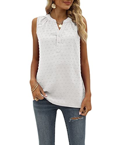 Avondii Damen Sommer Bluse V-Ausschnitt Oberteil Elegant T-Shirt Ärmellos Top (L, A-Weiß) von Avondii