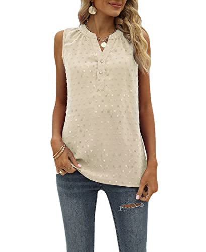 Avondii Damen Sommer Bluse V-Ausschnitt Oberteil Elegant T-Shirt Ärmellos Top (XL, A-Apricot) von Avondii
