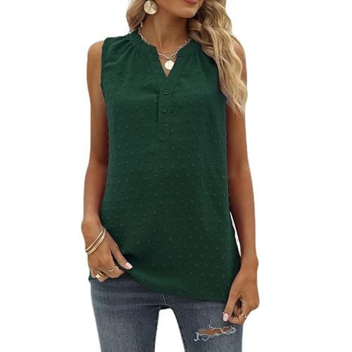 Avondii Damen Sommer Bluse V-Ausschnitt Oberteil Elegant T-Shirt Ärmellos Top (XXL, A-Grün) von Avondii