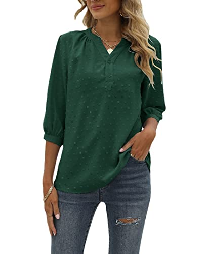 Avondii Damen Sommer Bluse V-Ausschnitt Oberteil Elegant T-Shirt Kurzarm Top (XXL, Grün) von Avondii