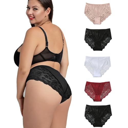 Avondii Damen Spitzenhosen Oversized Sexy Spitze Frauen Bikini Slips Große Größen Unterhosen Unterwäsche（5 Pack, Mehrfarbig, XL） von Avondii