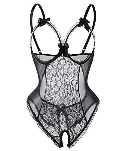 Avondii Damen Transparent Reizwäsche Oberteil Lingerie Bodysuit Nachtwäsche (M, 83-Schwarz) von Avondii