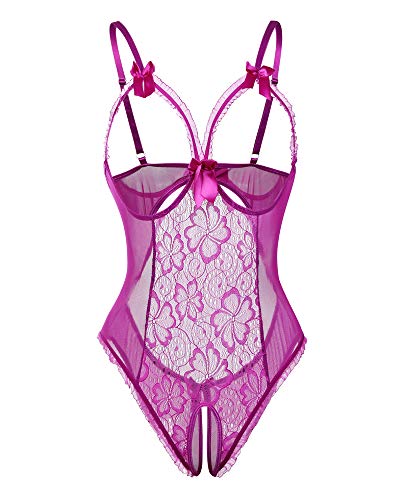 Avondii Damen Transparent Reizwäsche Oberteil Lingerie Bodysuit Nachtwäsche J1014 (L, C-Violett) von Avondii