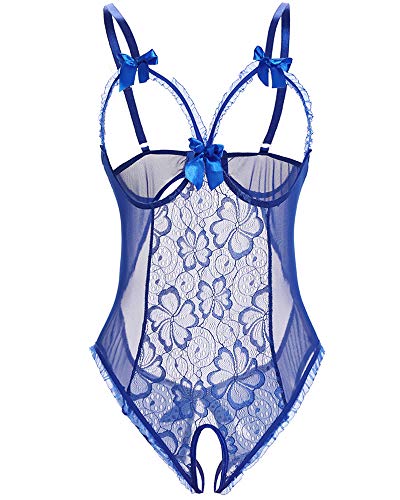 Avondii Damen Transparent Reizwäsche Oberteil Lingerie Bodysuit Nachtwäsche J1014 (M, D-Blau) von Avondii