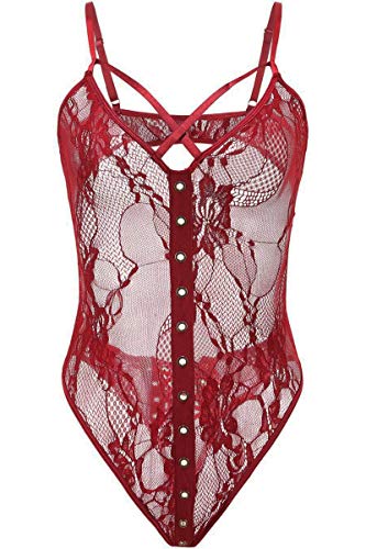 Avondii Damen Transparent Reizwäsche Tiefer V-Ausschnitt Dessous Lingerie Bodysuit (XXXL, Rot) von Avondii