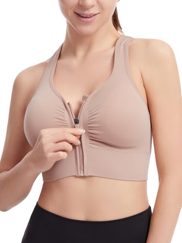 Avondii Sport BH Damen Starker Halt Active Bra Crossback Höhe Beanspruchung Trainieren Bustier Nahtlose Joggen Yoga Fitness Bra - mit Front-Reißverschluss 1 Pack（2XL-Rosa） von Avondii
