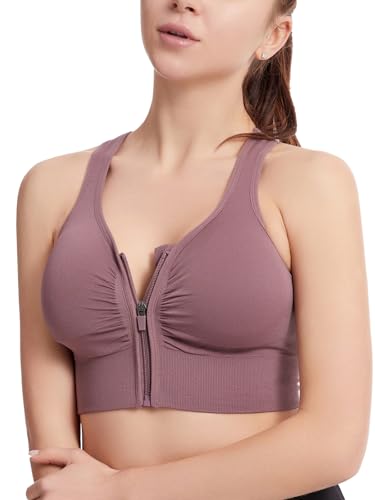 Avondii Sport BH Damen Starker Halt Active Bra Crossback Höhe Beanspruchung Trainieren Bustier Nahtlose Joggen Yoga Fitness Bra - mit Front-Reißverschluss 1 Pack（M-Violett） von Avondii